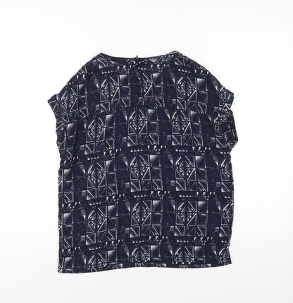 Next Womens Blue Geometric Polyester Basic T-Shirt Size 8 Round Neck