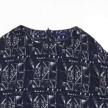 Next Womens Blue Geometric Polyester Basic T-Shirt Size 8 Round Neck