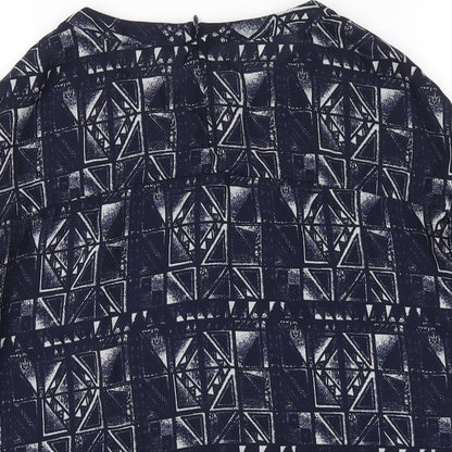 Next Womens Blue Geometric Polyester Basic T-Shirt Size 8 Round Neck