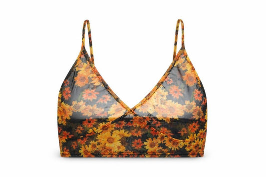 PRETTYLITTLETHING Womens Orange Floral Polyester Cropped T-Shirt Size 14 V-Neck
