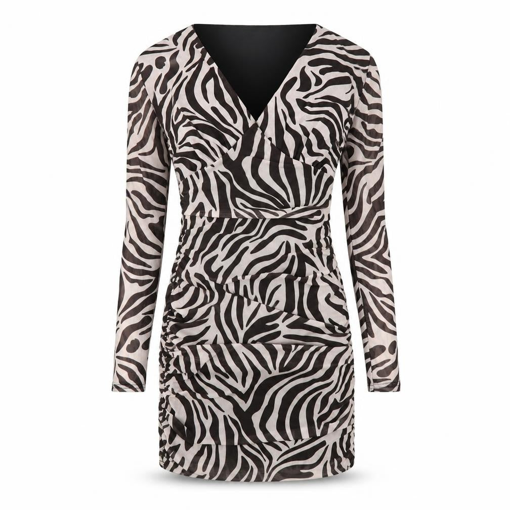 Pink Vanilla Womens Black Animal Print Polyester Bodycon Size 6 V-Neck Pullover - Zebra Print