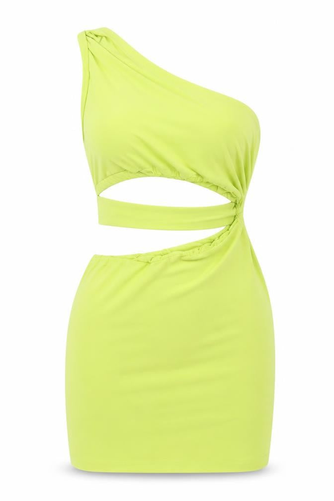 Rebellious Womens Green Polyester Bodycon Size 6 One Shoulder Pullover
