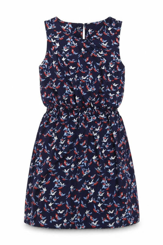 New Look Womens Blue Geometric Polyester A-Line Size 8 Round Neck Button