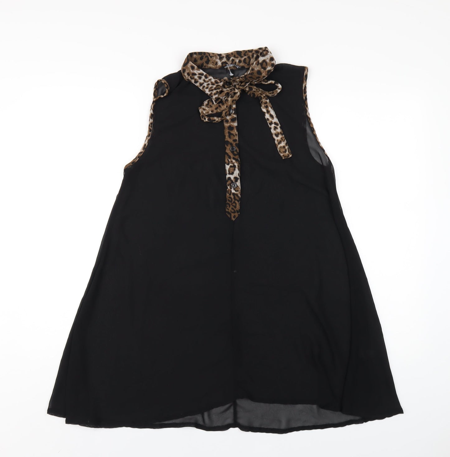 Select Womens Black Polyester A-Line Size 10 Collared Button