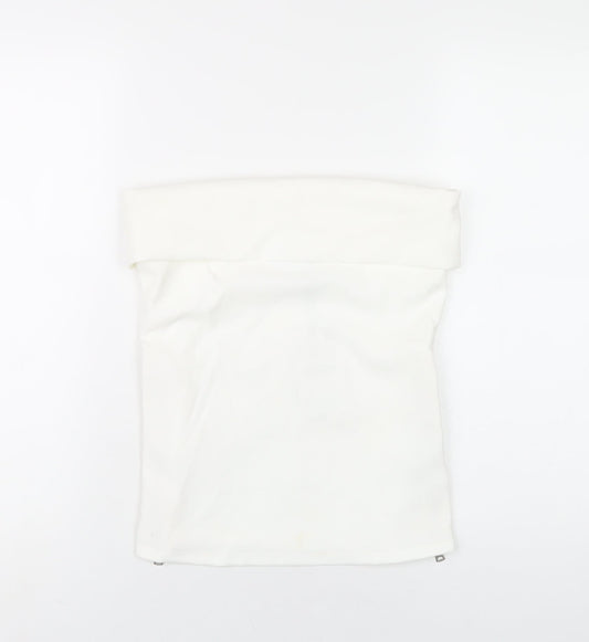 Zara Womens White Polyester Basic T-Shirt Size S Square Neck
