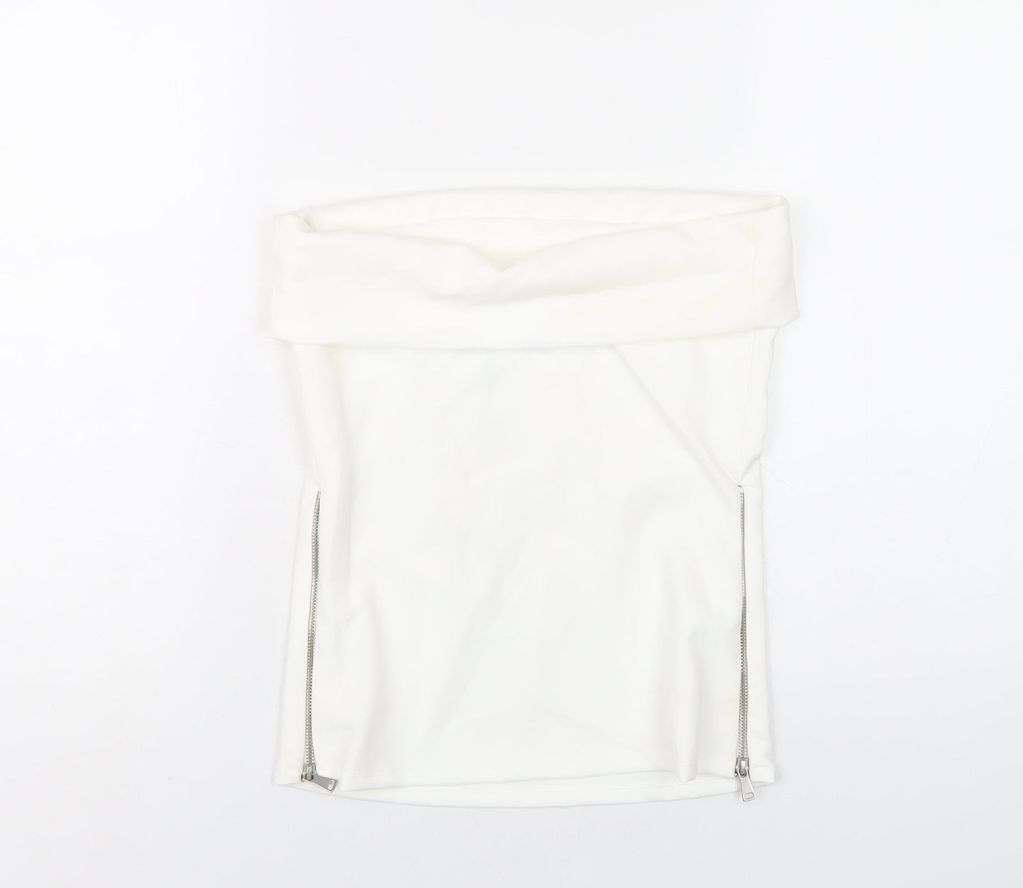 Zara Womens White Polyester Basic T-Shirt Size S Square Neck