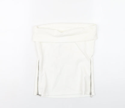 Zara Womens White Polyester Basic T-Shirt Size S Square Neck