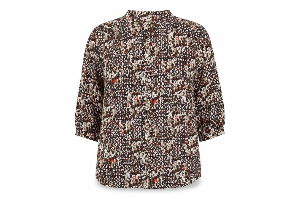 Classic Womens Multicoloured Geometric Polyester Basic Blouse Size 14 Round Neck