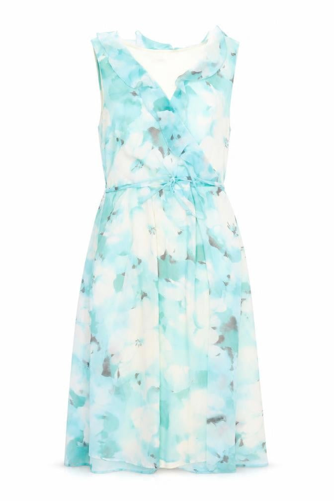 M&Co Womens Blue Floral Polyester A-Line Size 12 V-Neck Zip