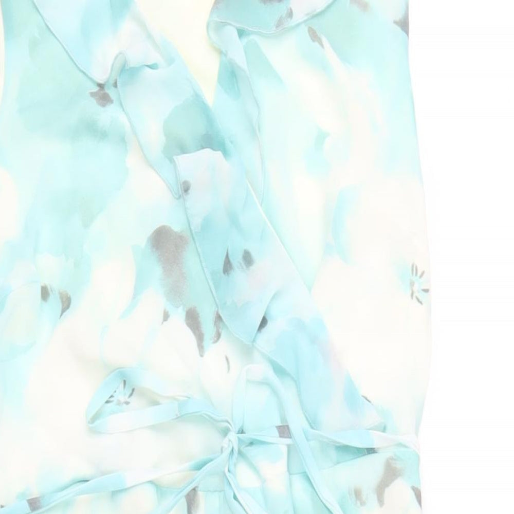 M&Co Womens Blue Floral Polyester A-Line Size 12 V-Neck Zip