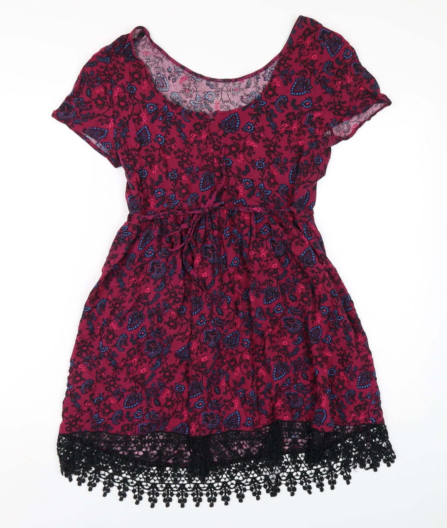 New Look Womens Pink Geometric Viscose A-Line Size 10 Scoop Neck Zip