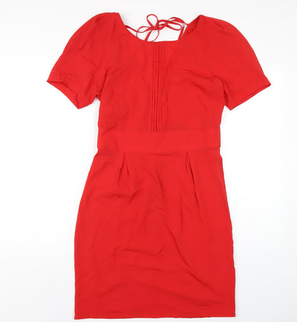 Additional front view of ASOS women’s red polyester a-line, size UK 12, scoop neck zip