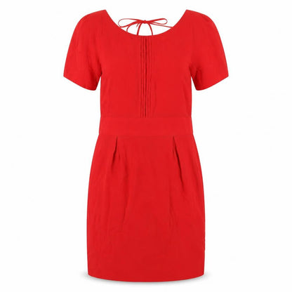 Front view of ASOS women’s red polyester a-line, size UK 12, scoop neck zip