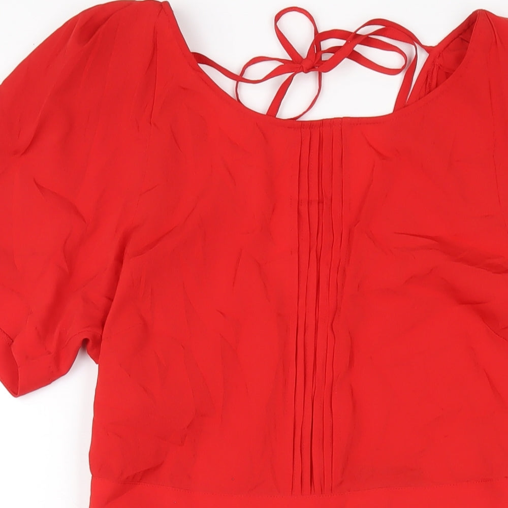 ASOS Womens Red Polyester A-Line Size 12 Scoop Neck Zip