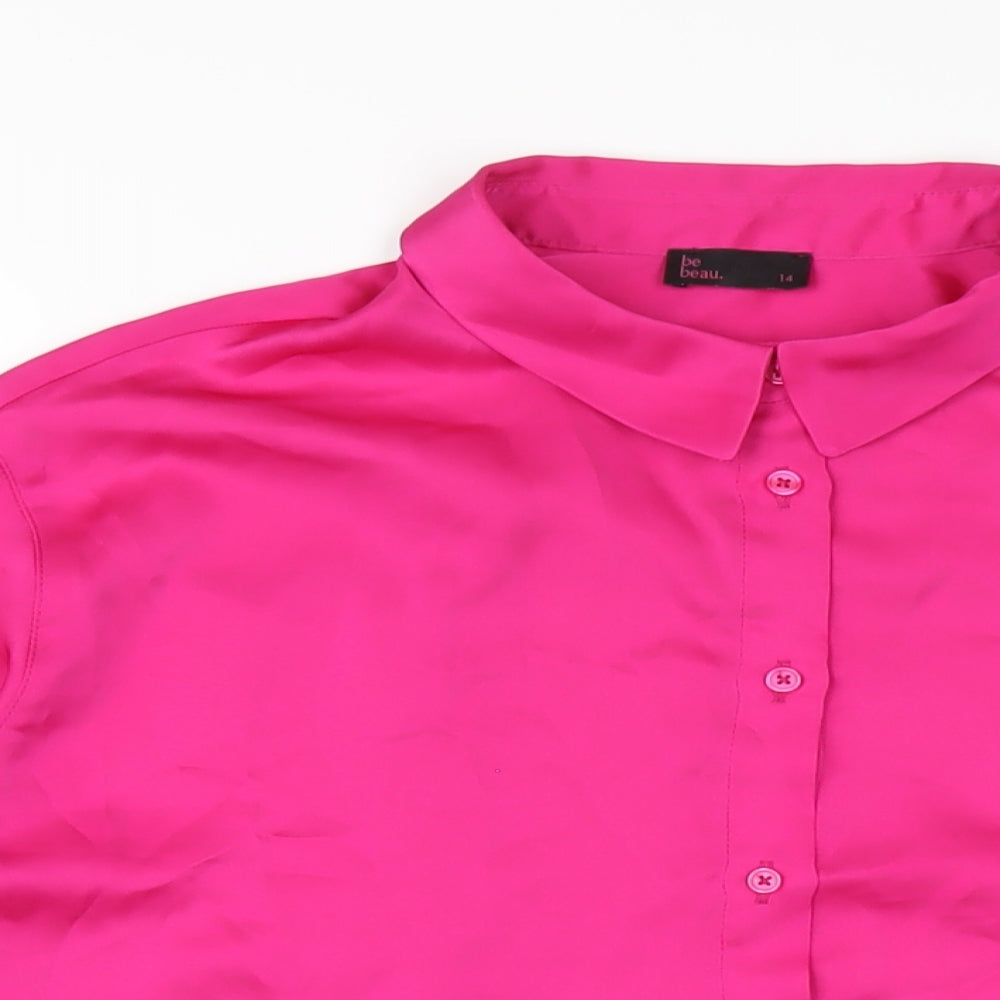 Be Beau Womens Pink Polyester Basic Button-Up Size 14 Collared