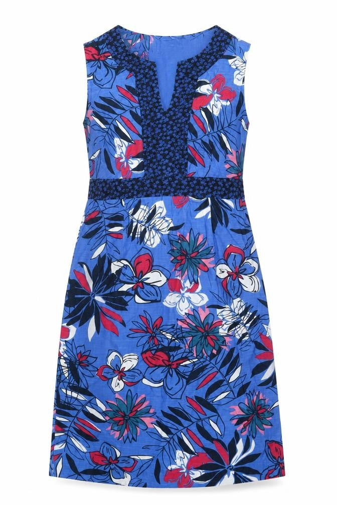 Maine Womens Blue Floral Cotton A-Line Size 10 V-Neck Pullover