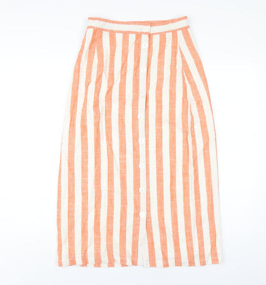 Glamorous Womens Orange Striped Viscose A-Line Skirt Size 10 Button