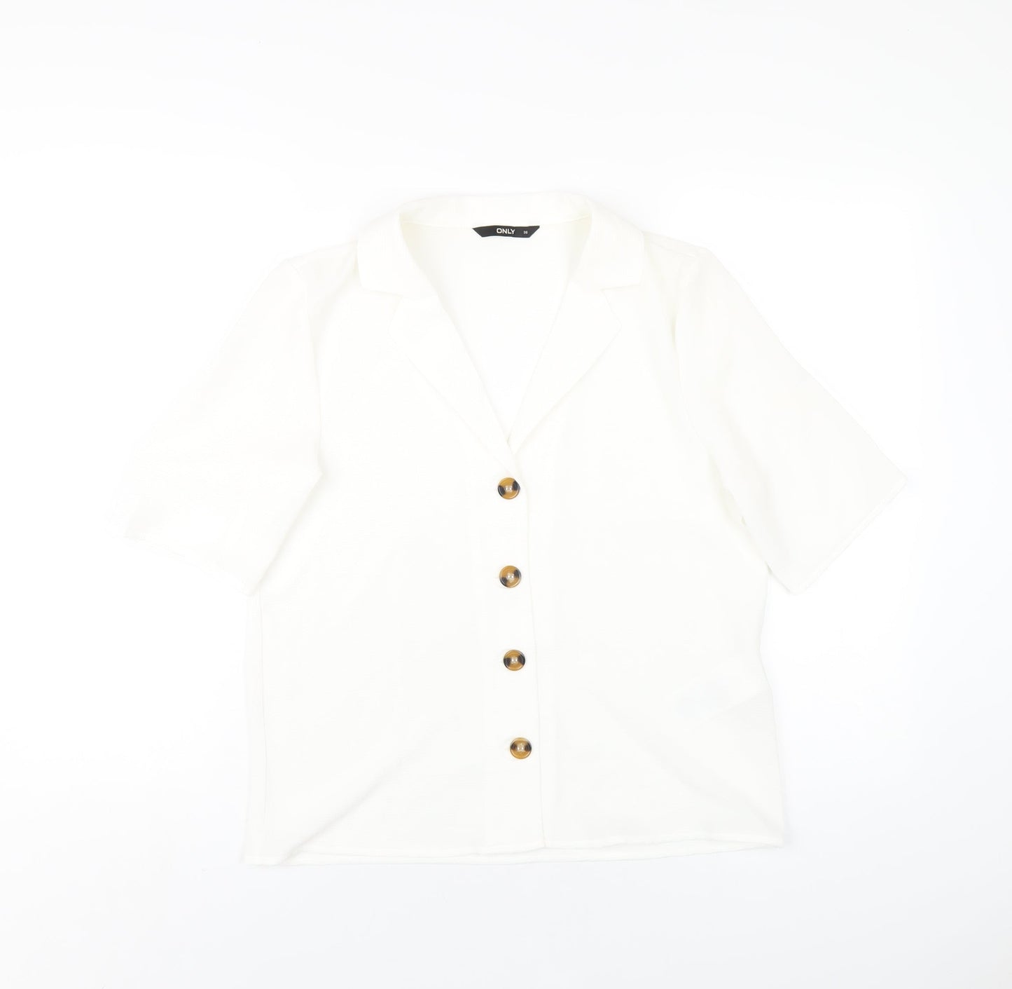 Only Womens White Polyester Basic Button-Up Size 8 Collared