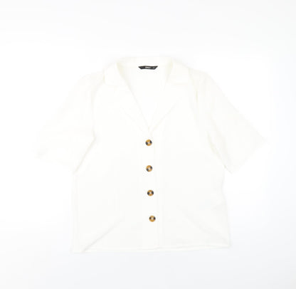 Additional front view of Only women’s white polyester basic button-up, size UK 8, collared