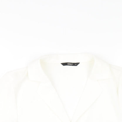 Close-up detail of Only women’s white polyester basic button-up, size UK 8, collared