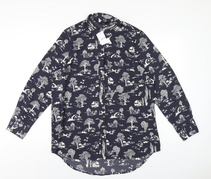 Next Womens Grey Geometric Polyester Basic Button-Up Size 8 Collared