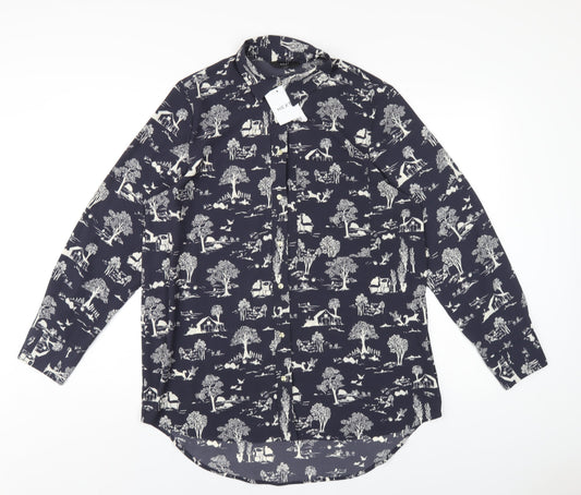 NEXT Womens Grey Geometric Polyester Basic Button-Up Size 8 Collared