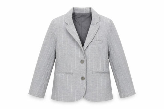 Front view of Autograph boys’ grey pinstripe jacket blazer, size 3-4, years