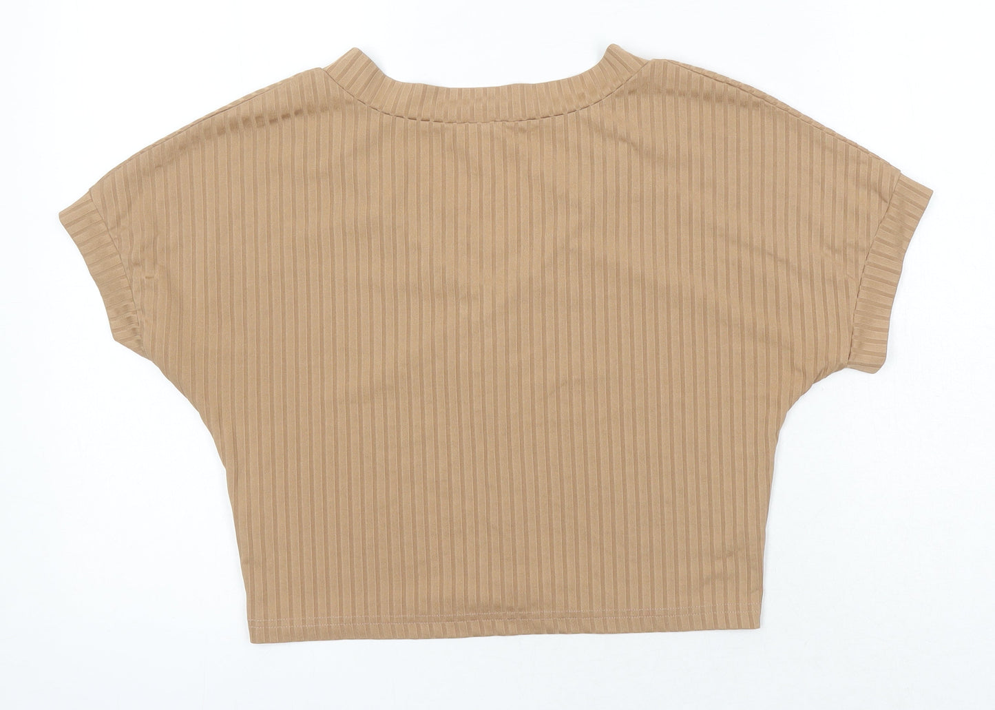 ROMWE Womens Brown Herringbone Polyester Cropped T-Shirt Size XS Sweetheart