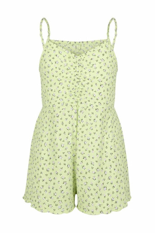 H&M Girls Green Floral Viscose Playsuit One-Piece Size 8-9 Years