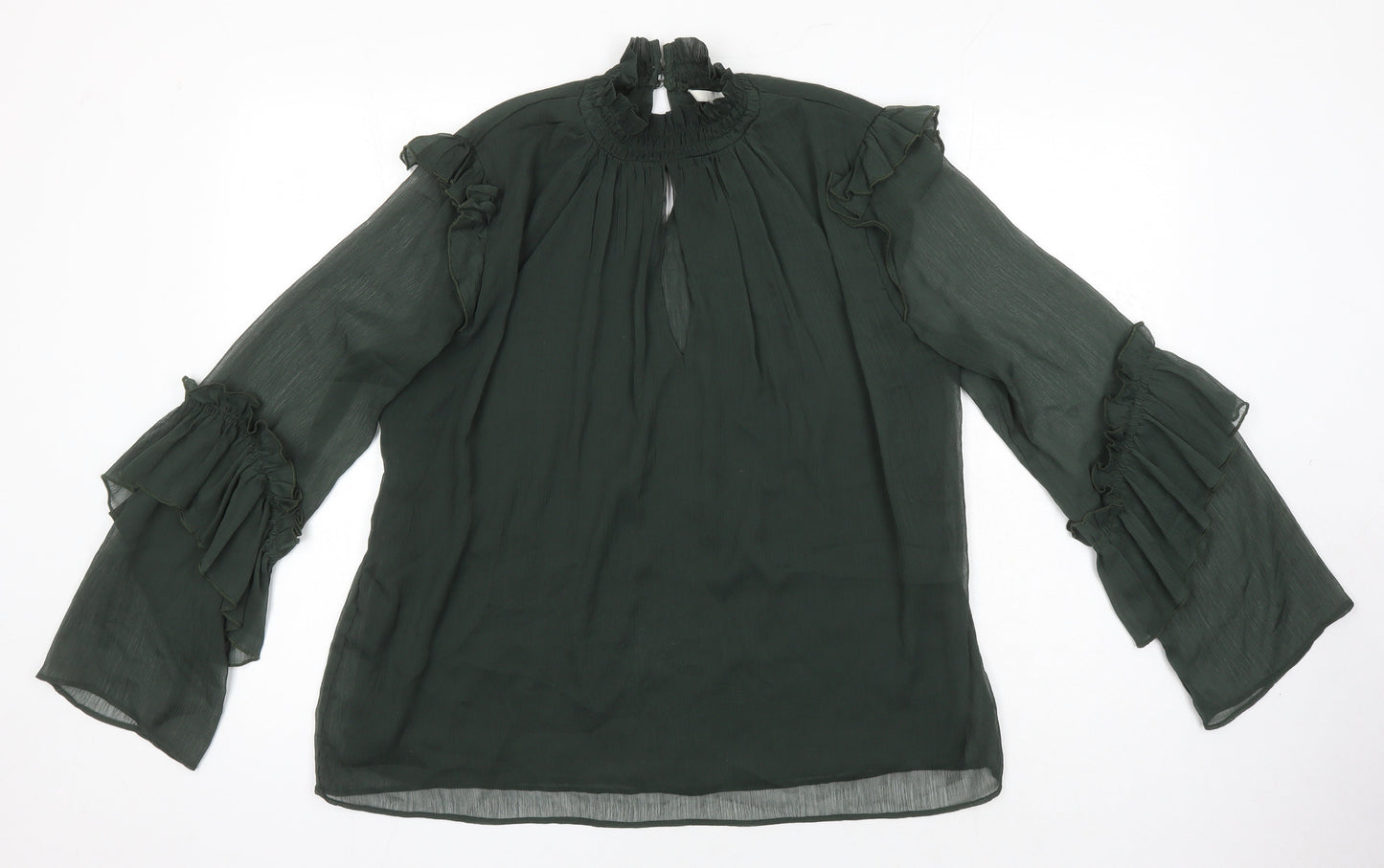 H&M Womens Green Herringbone Polyester Tunic Blouse Size 40 Collared