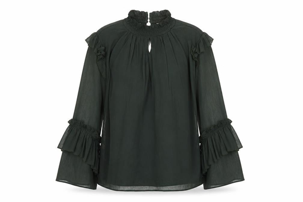 H&M Womens Green Herringbone Polyester Tunic Blouse Size 40 Collared