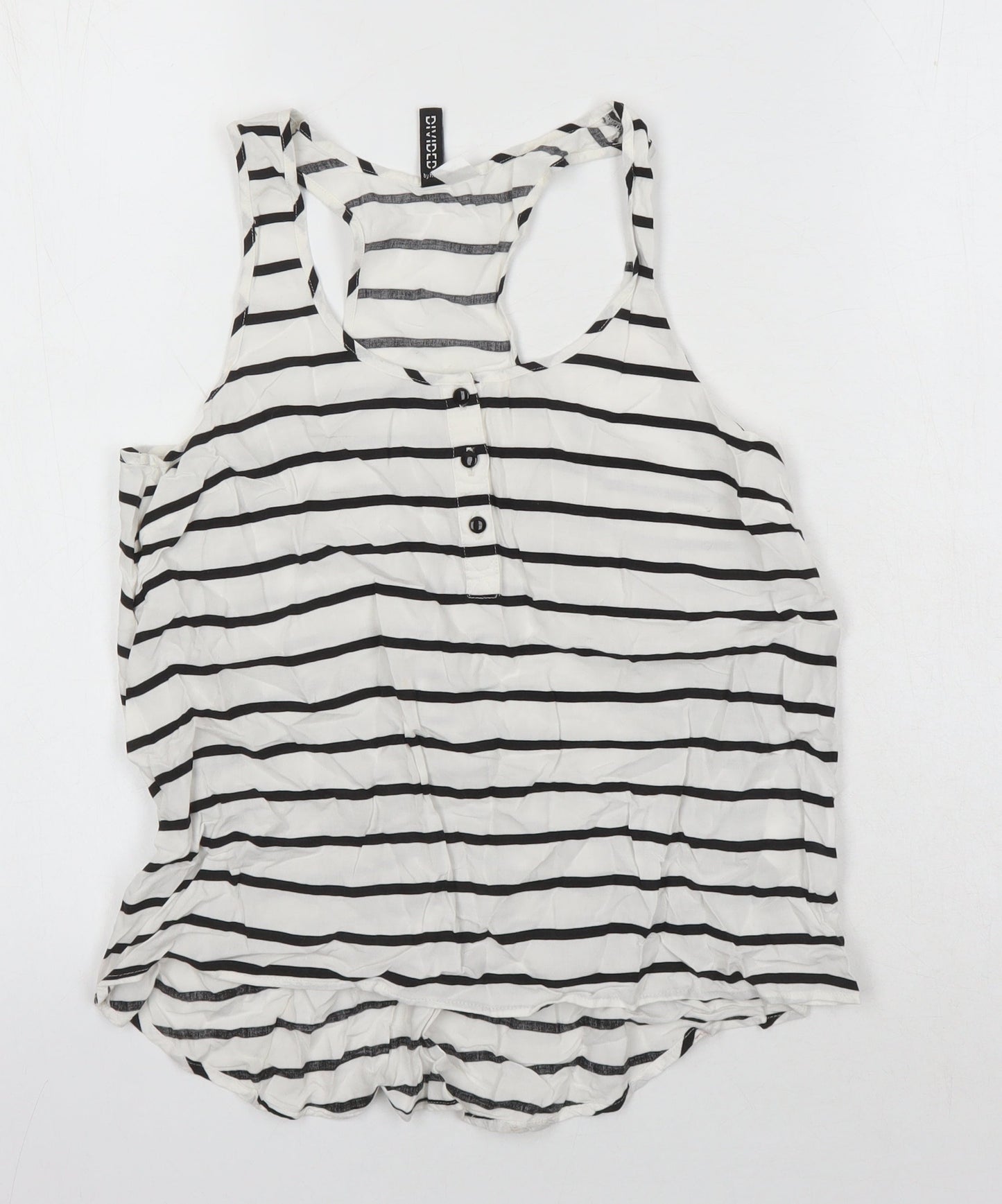 H&M Womens Ivory Striped Viscose Basic T-Shirt Size 6 Scoop Neck