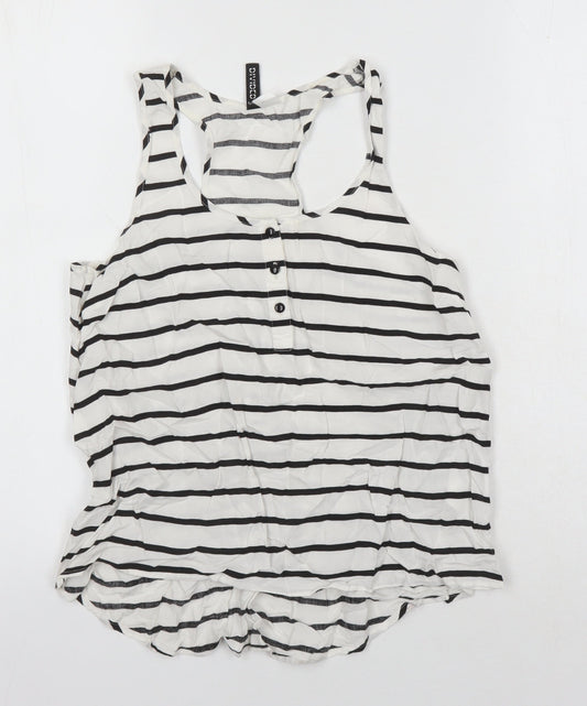 H&M Womens Ivory Striped Viscose Basic T-Shirt Size 6 Scoop Neck
