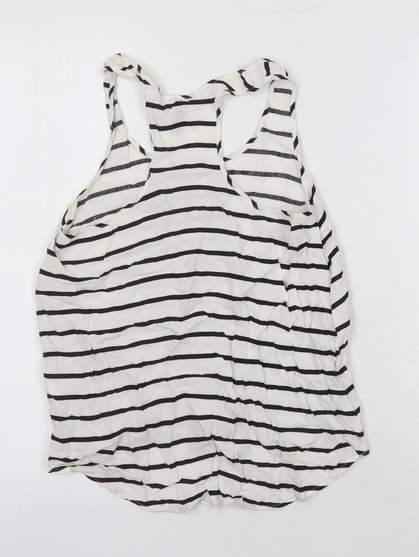 H&M Womens Ivory Striped Viscose Basic T-Shirt Size 6 Scoop Neck