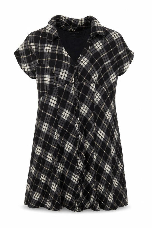 Urban Fitters Womens Multicoloured Check Viscose Tunic Blouse Size XL Collared