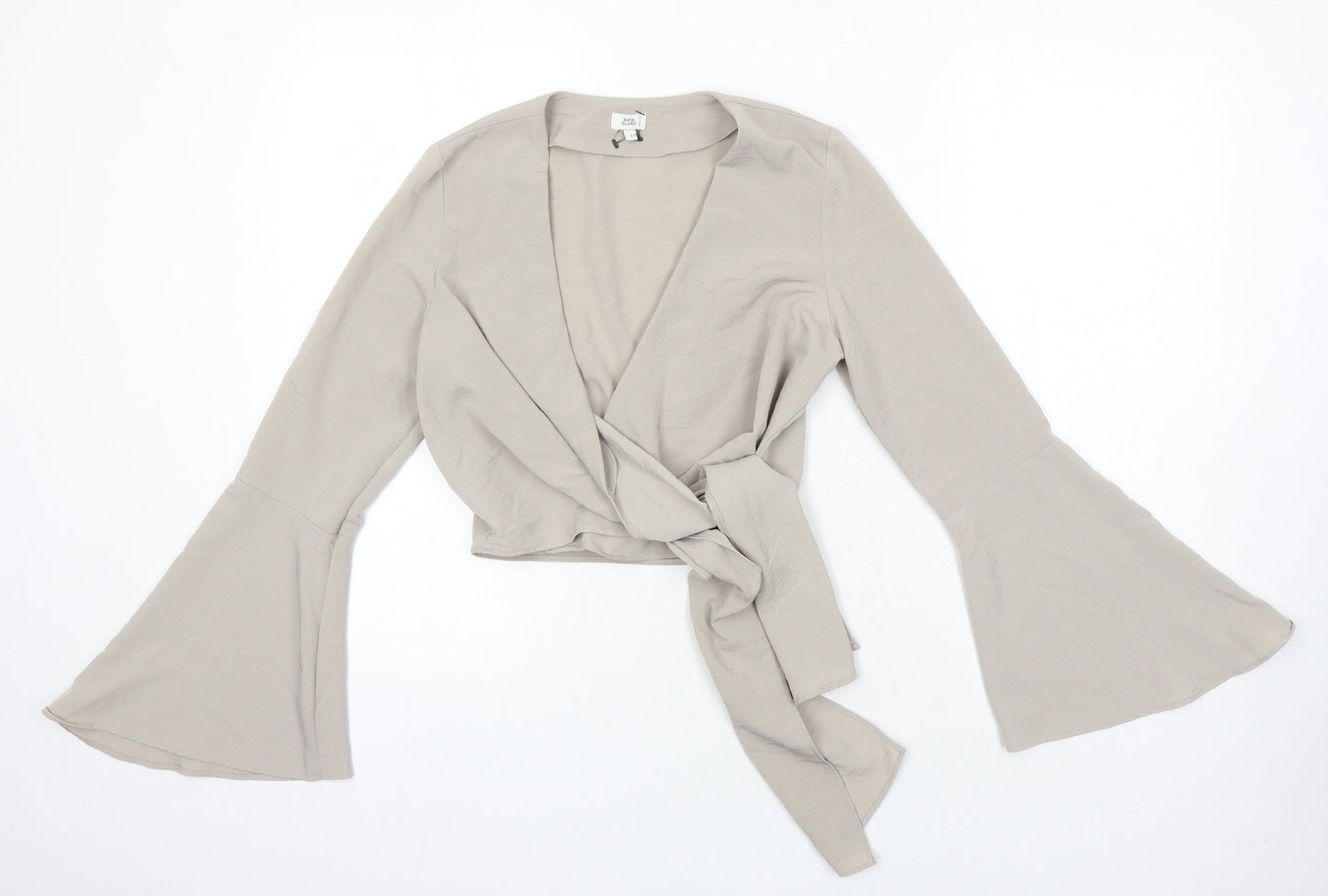 River Island Womens Beige Polyester Cropped Blouse Size 8 V-Neck