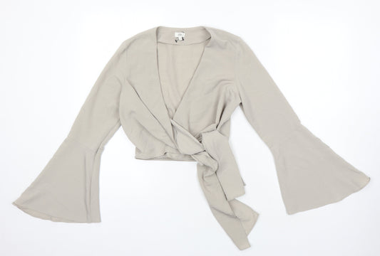 River Island Womens Beige Polyester Cropped Blouse Size 8 V-Neck