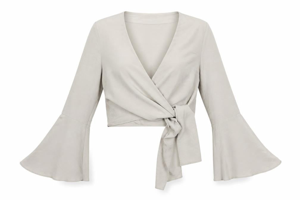 River Island Womens Beige Polyester Cropped Blouse Size 8 V-Neck