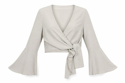 River Island Womens Beige Polyester Cropped Blouse Size 8 V-Neck