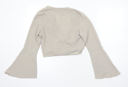 River Island Womens Beige Polyester Cropped Blouse Size 8 V-Neck