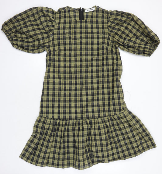 CoCoture Womens Multicoloured Check Cotton A-Line Size S Round Neck