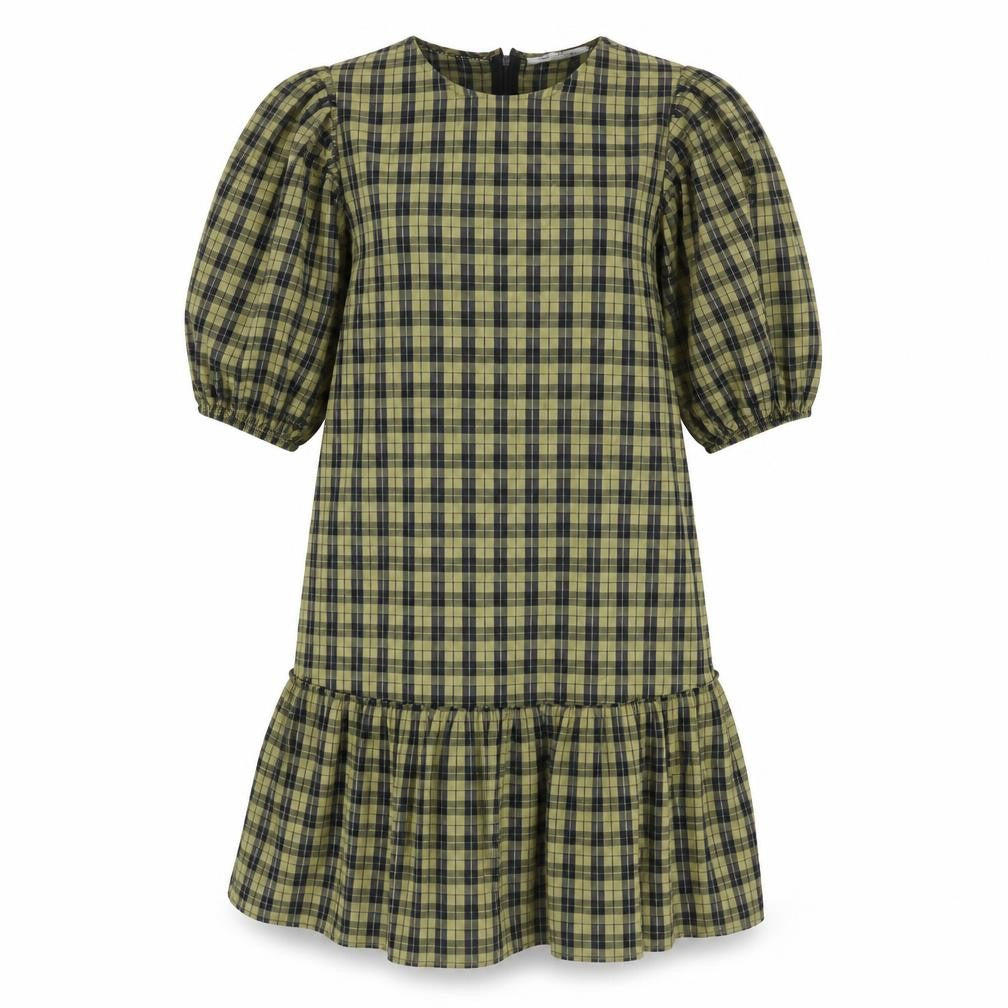 CoCoture Womens Multicoloured Check Cotton A-Line Size S Round Neck