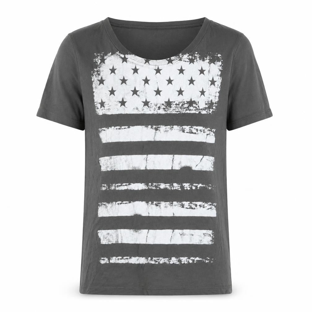 CHA SOR Mens Grey Cotton T-Shirt Size M Round Neck - American Flag Print