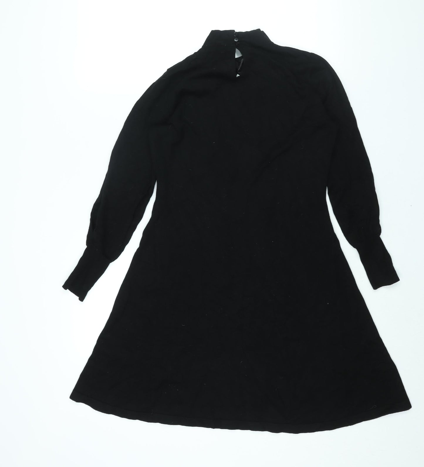 Monsoon Womens Black Viscose Jumper Dress Size 8 Mock Neck Button - Twist Detail