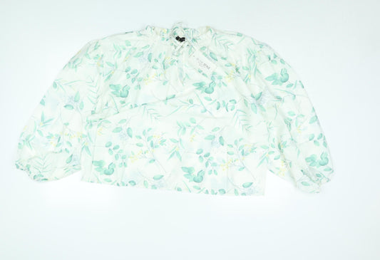 In the Style Womens White Floral Polyester Basic Blouse Size 14 Mock Neck