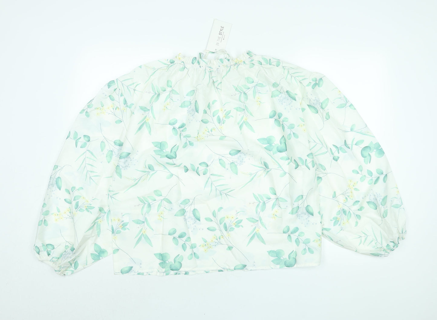 In the Style Womens White Floral Polyester Basic Blouse Size 14 Mock Neck