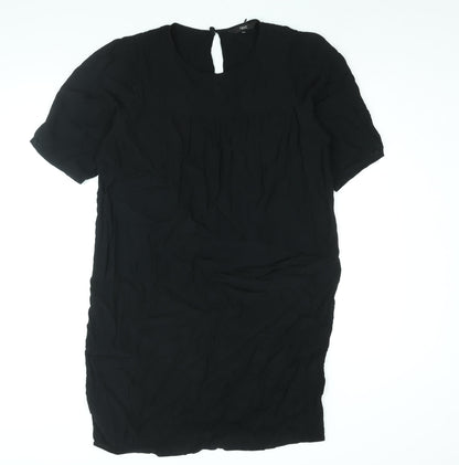 Next Womens Black Viscose Shift Size 14 Round Neck Button