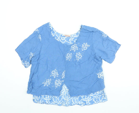 Atalis Womens Blue Geometric Viscose Basic Blouse Size L Round Neck - Layered
