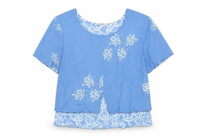 Atalis Womens Blue Geometric Viscose Basic Blouse Size L Round Neck - Layered