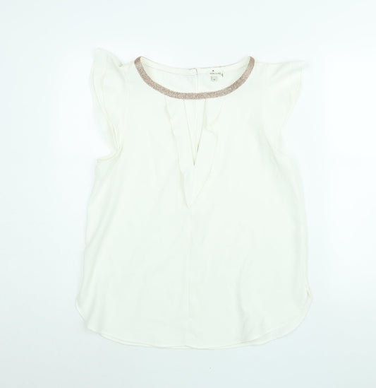 River Island Womens White Polyester Basic Blouse Size 10 Round Neck - Keyhole Neck
